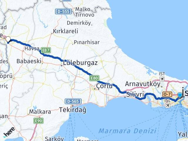 İstanbul Trakya Üniversitesi Arası Kaç Km - Yol Haritası