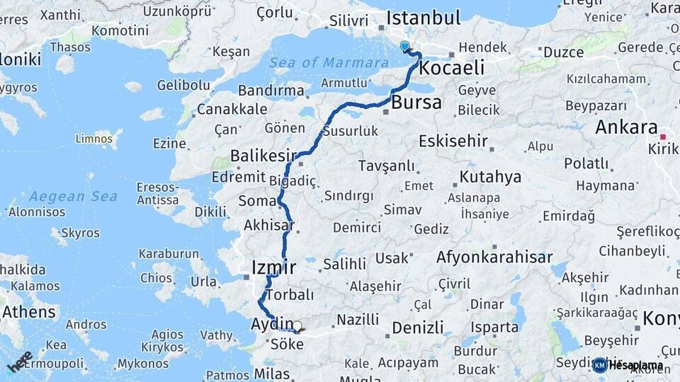 İstanbul Tuzla Aydın Arası Kaç Km - Yol Haritası