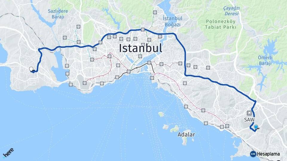 İstanbul Tuzla Aydınlı Beylikdüzü Arası Kaç Km - Yol Haritası