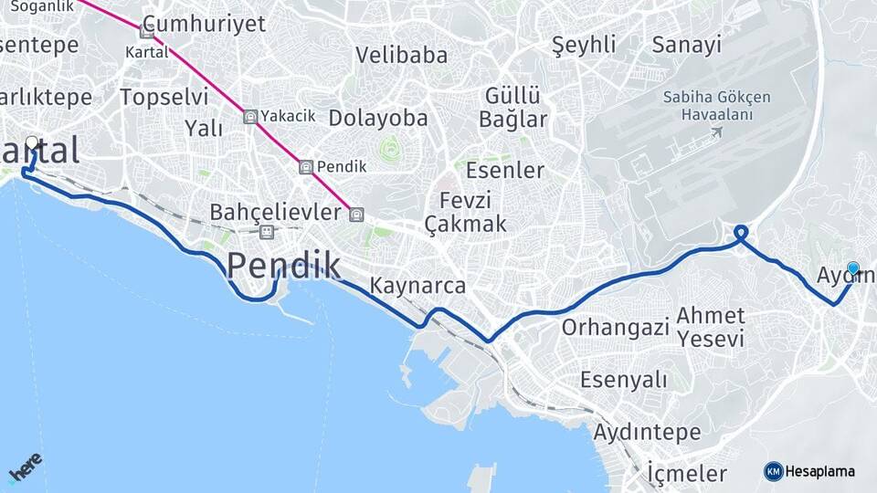 İstanbul Tuzla Aydınlı Kartal Arası Kaç Km - Yol Haritası