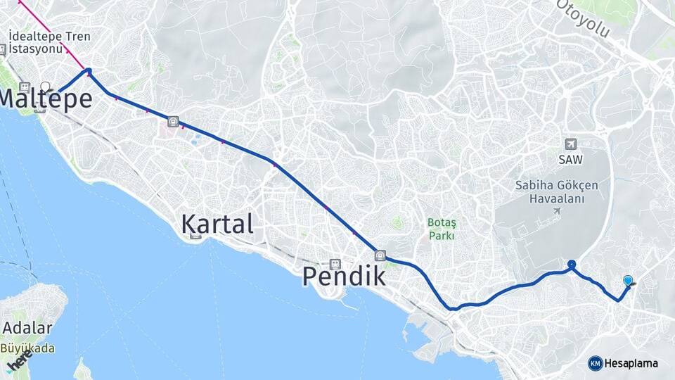 İstanbul Tuzla Aydınlı Maltepe Arası Kaç Km - Yol Haritası