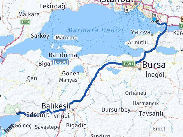 İstanbul Tuzla Güre Edremit Balıkesir Arası Kaç Km - Yol Haritası