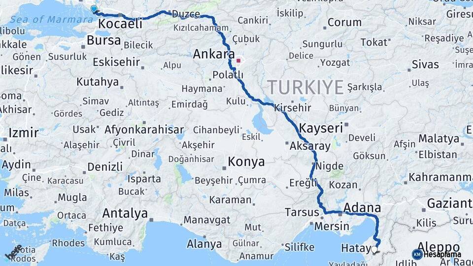 İstanbul Tuzla Hatay Arası Kaç Km - Yol Haritası