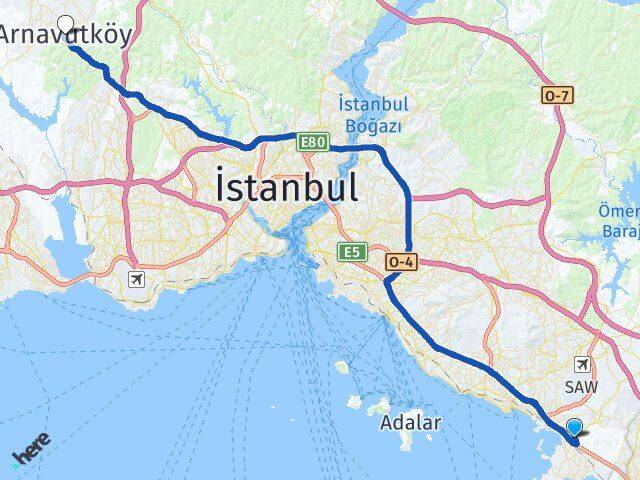 İstanbul Tuzla İçmeler Arnavutköy Arası Kaç Km - Yol Haritası