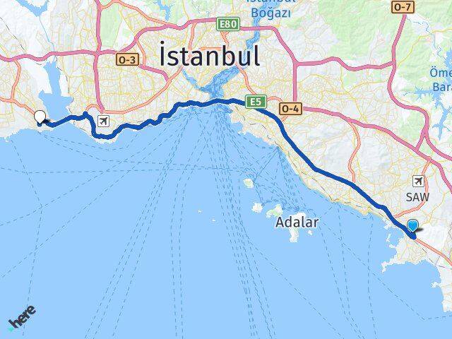 İstanbul Tuzla İçmeler Avcılar Arası Kaç Km - Yol Haritası