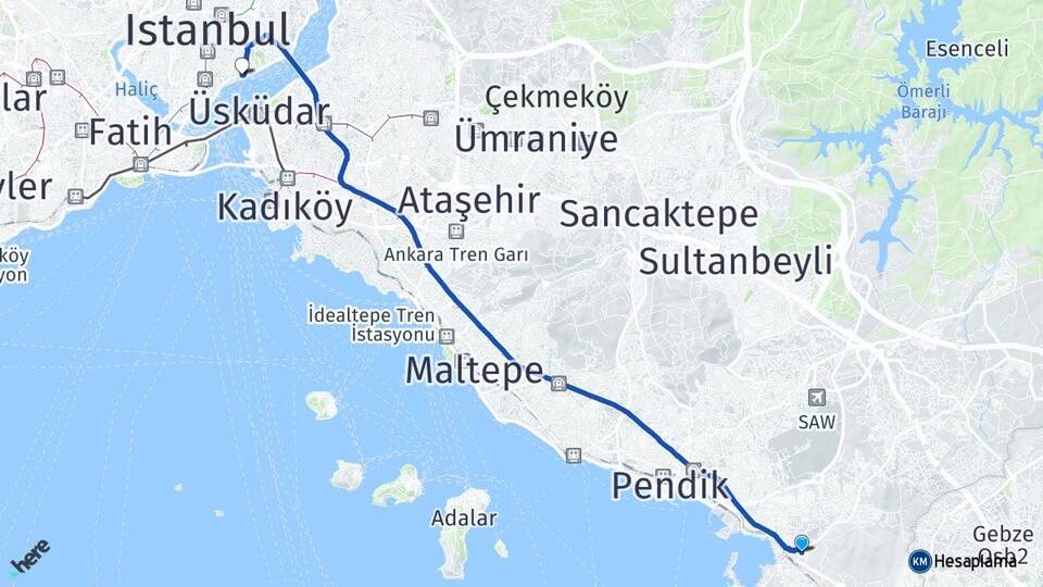 İstanbul Tuzla İçmeler Beşiktaş Arası Kaç Km - Yol Haritası