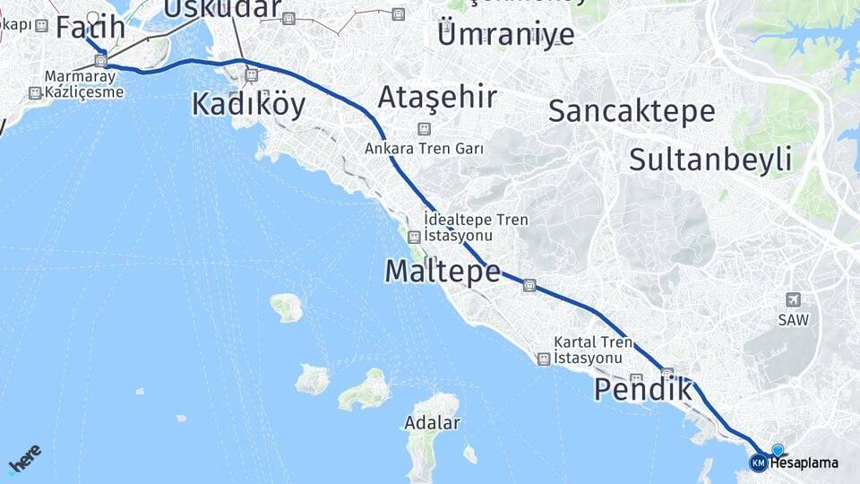 İstanbul Tuzla İçmeler Fatih Arası Kaç Km - Yol Haritası