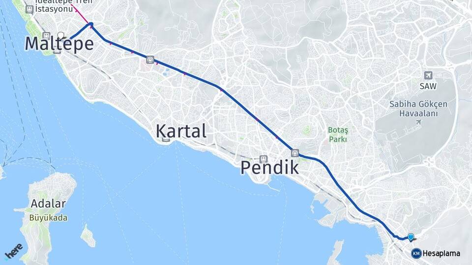 İstanbul Tuzla İçmeler Maltepe Arası Kaç Km - Yol Haritası