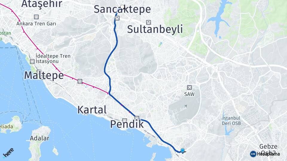 İstanbul Tuzla İçmeler Sancaktepe Arası Kaç Km - Yol Haritası