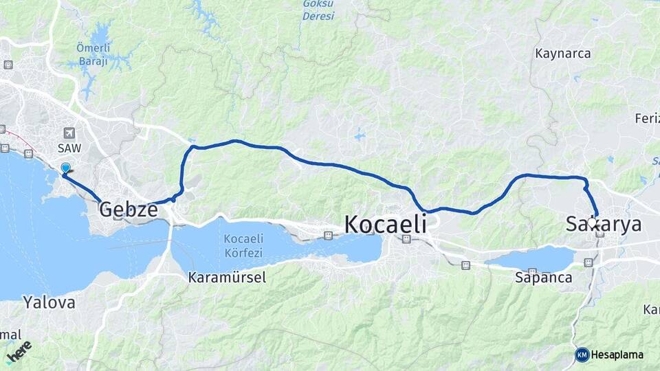 İstanbul Tuzla İçmeler Serdivan Sakarya Arası Kaç Km - Yol Haritası