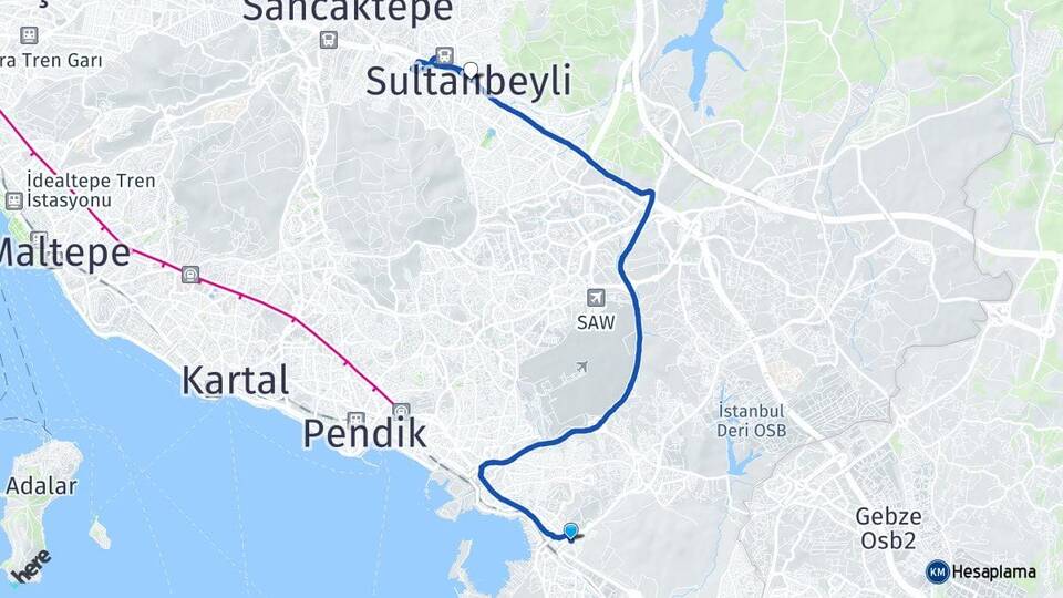 İstanbul Tuzla İçmeler Sultanbeyli Arası Kaç Km - Yol Haritası