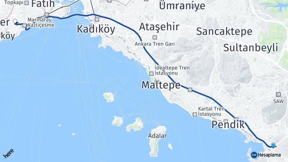 İstanbul Tuzla İçmeler Zeytinburnu Arası Kaç Km - Yol Haritası