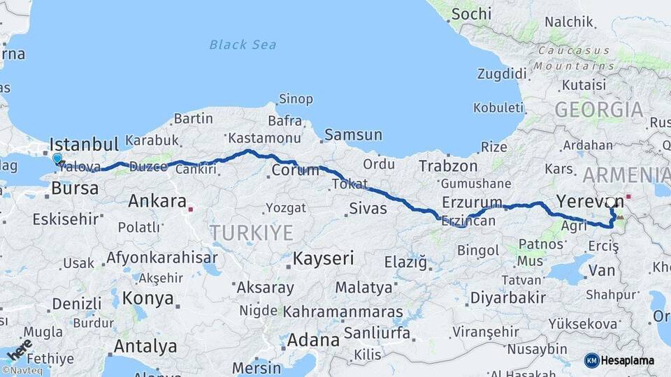 İstanbul Tuzla Iğdır Arası Kaç Km - Yol Haritası