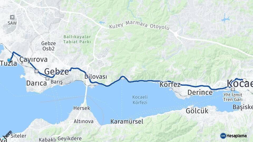 İstanbul Tuzla Kocaeli Arası Kaç Km - Yol Haritası