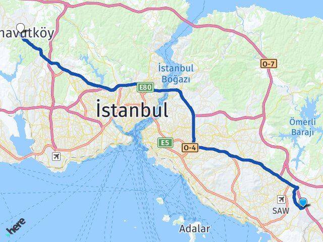 İstanbul Tuzla Orhanlı Arnavutköy Arası Kaç Km - Yol Haritası