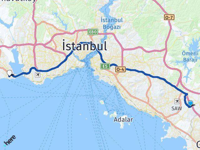 İstanbul Tuzla Orhanlı Avcılar Arası Kaç Km - Yol Haritası