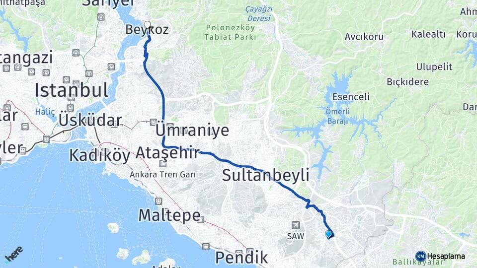 İstanbul Tuzla Orhanlı Beykoz Arası Kaç Km - Yol Haritası