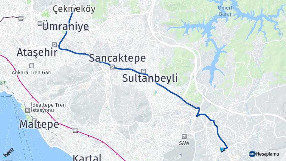 İstanbul Tuzla Orhanlı Çekmeköy Arası Kaç Km - Yol Haritası