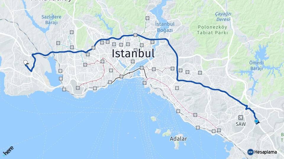 İstanbul Tuzla Orhanlı Esenyurt Arası Kaç Km - Yol Haritası