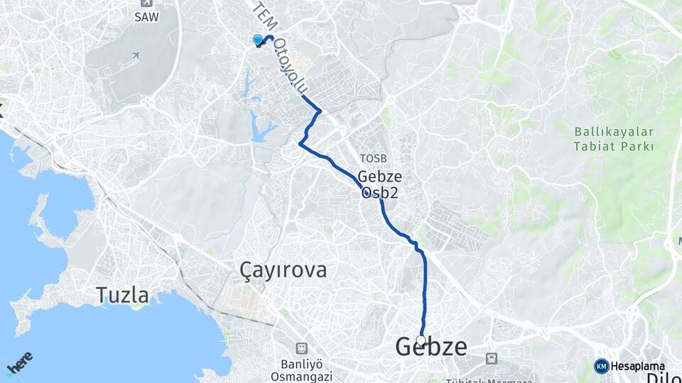 İstanbul Tuzla Orhanlı Gebze Kocaeli Arası Kaç Km - Yol Haritası