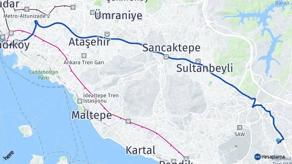 İstanbul Tuzla Orhanlı Kadıköy Arası Kaç Km - Yol Haritası