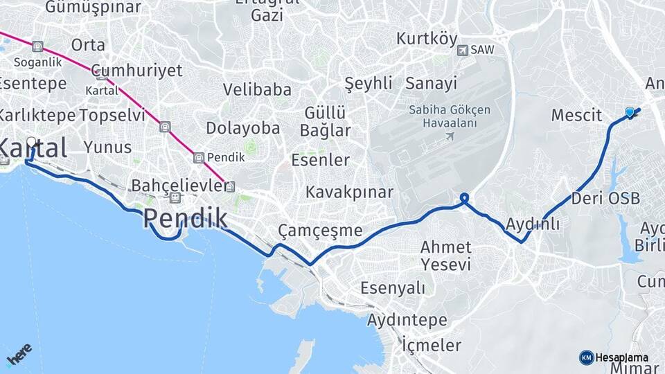 İstanbul Tuzla Orhanlı Kartal Arası Kaç Km - Yol Haritası
