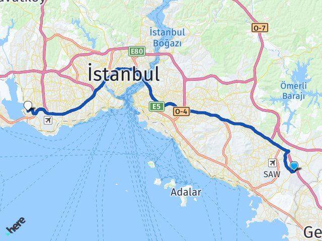 İstanbul Tuzla Orhanlı Küçükçekmece Arası Kaç Km - Yol Haritası