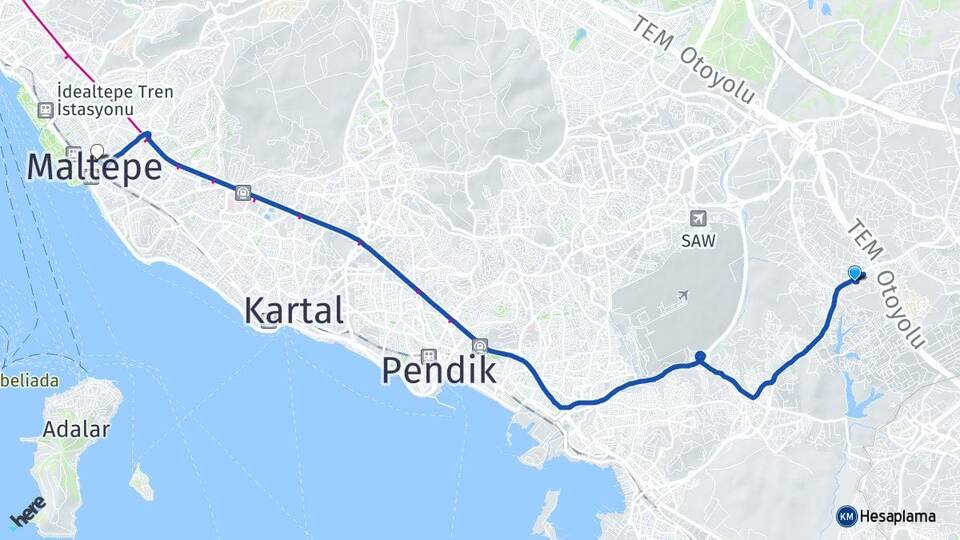 İstanbul Tuzla Orhanlı Maltepe Arası Kaç Km - Yol Haritası