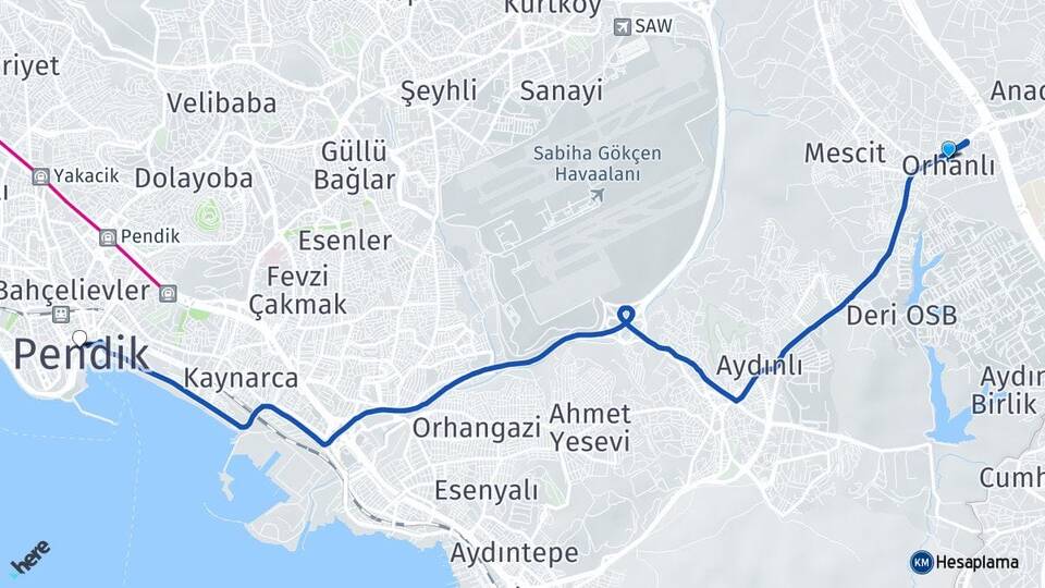 İstanbul Tuzla Orhanlı Pendik Arası Kaç Km - Yol Haritası
