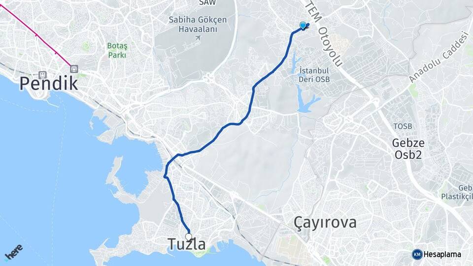 İstanbul Tuzla Orhanlı Tuzla Arası Kaç Km - Yol Haritası