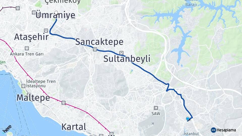 İstanbul Tuzla Orhanlı Ümraniye Arası Kaç Km - Yol Haritası