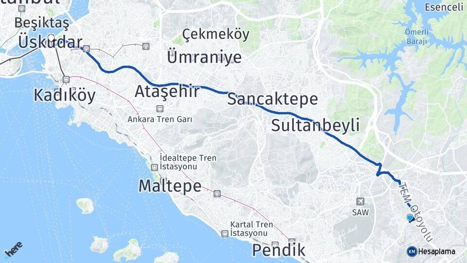İstanbul Tuzla Orhanlı Üsküdar Arası Kaç Km - Yol Haritası