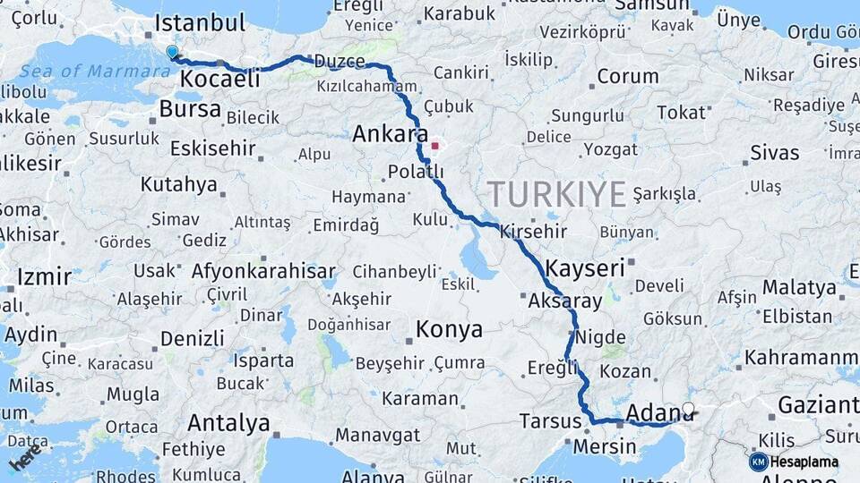 İstanbul Tuzla Osmaniye Arası Kaç Km - Yol Haritası
