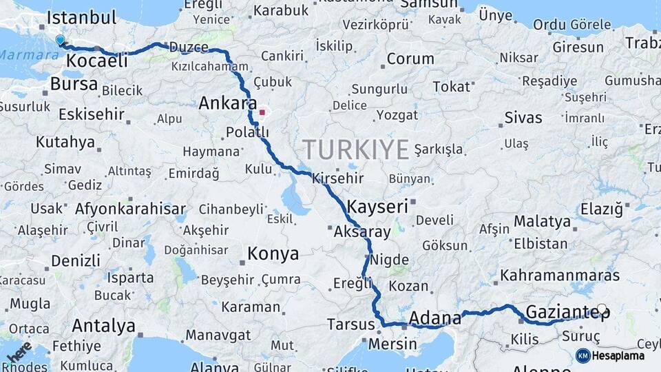 İstanbul Tuzla Şanlıurfa Arası Kaç Km - Yol Haritası