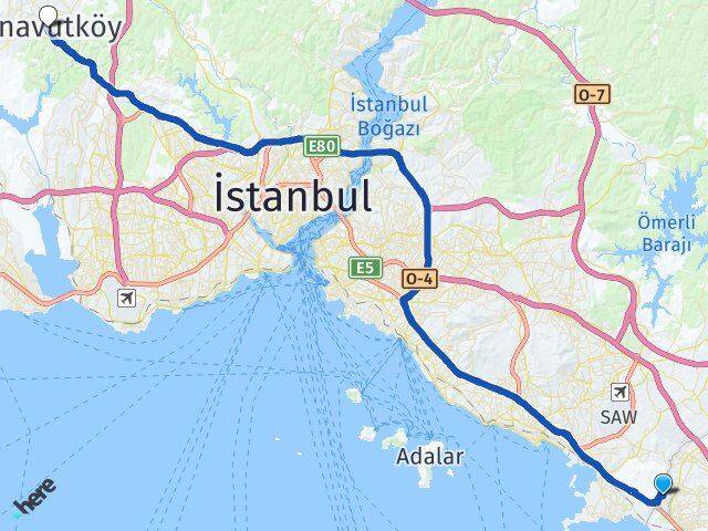 İstanbul Tuzla Şifa Arnavutköy Arası Kaç Km - Yol Haritası