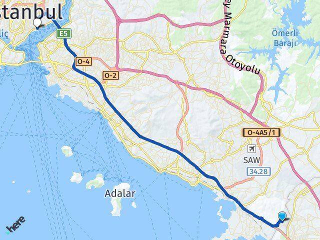 İstanbul Tuzla Şifa Beşiktaş Arası Kaç Km - Yol Haritası
