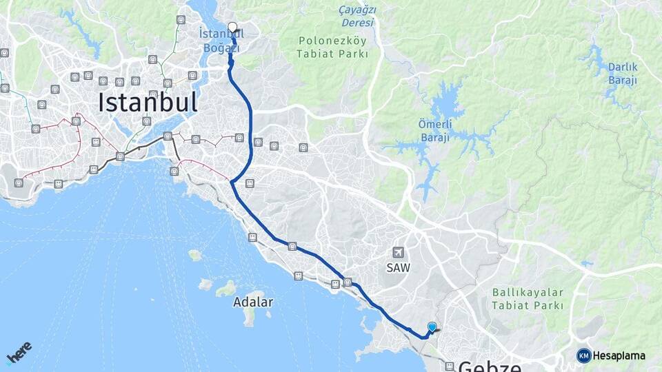 İstanbul Tuzla Şifa Beykoz Arası Kaç Km - Yol Haritası