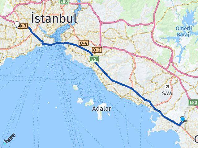 İstanbul Tuzla Şifa Esenler Arası Kaç Km - Yol Haritası