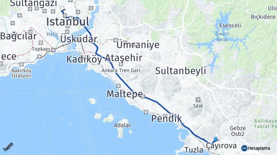 İstanbul Tuzla Şifa Kağıthane Arası Kaç Km - Yol Haritası