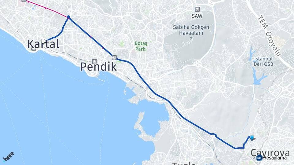 İstanbul Tuzla Şifa Kartal Arası Kaç Km - Yol Haritası