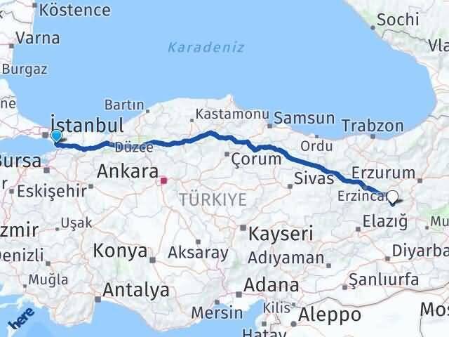 İstanbul Tuzla Şifa Kiğı Bingöl Arası Kaç Km - Yol Haritası