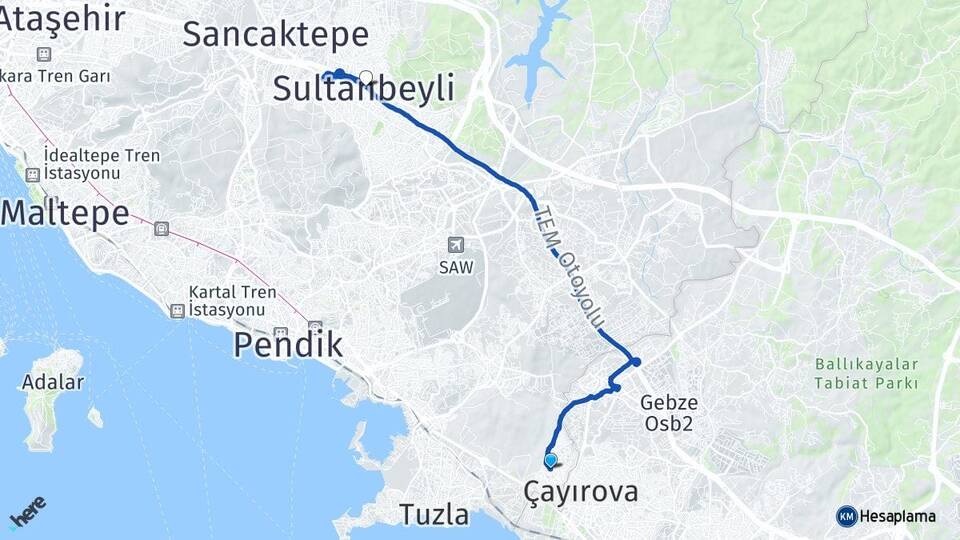 İstanbul Tuzla Şifa Sultanbeyli Arası Kaç Km - Yol Haritası