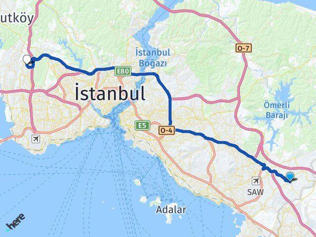 İstanbul Tuzla Tepeören Başakşehir Arası Kaç Km - Yol Haritası