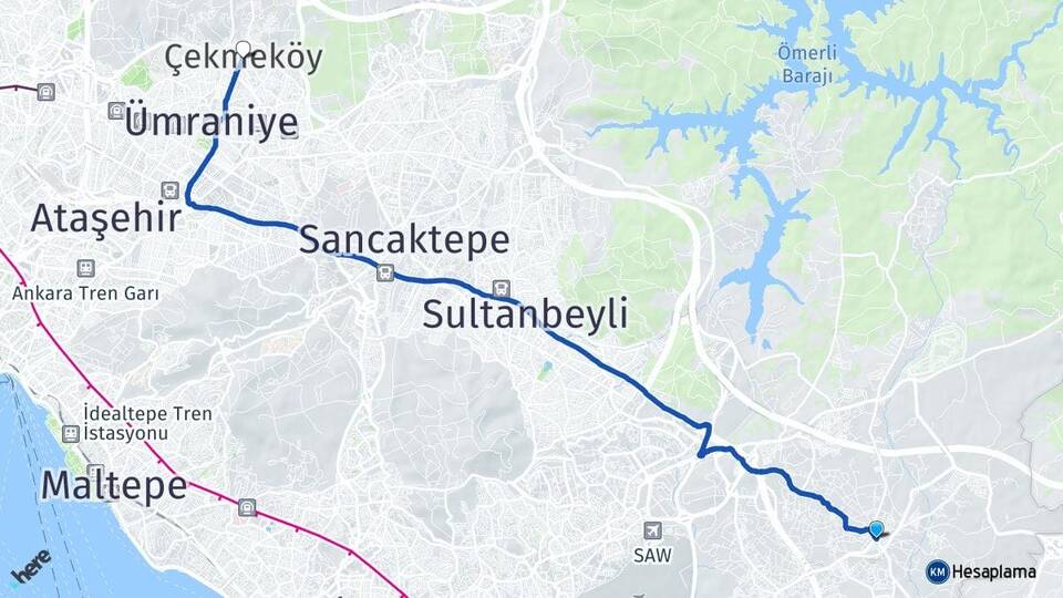 İstanbul Tuzla Tepeören Çekmeköy Arası Kaç Km - Yol Haritası