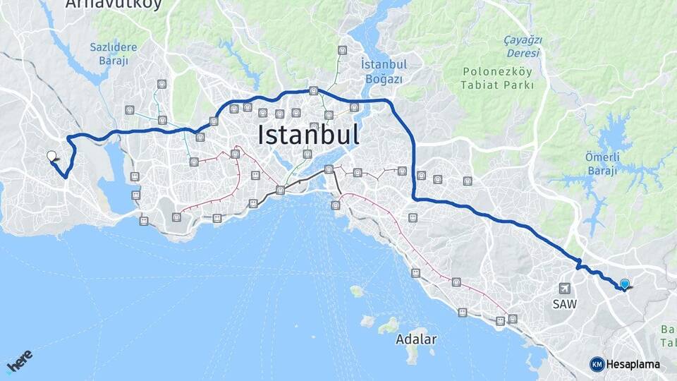 İstanbul Tuzla Tepeören Esenyurt Arası Kaç Km - Yol Haritası