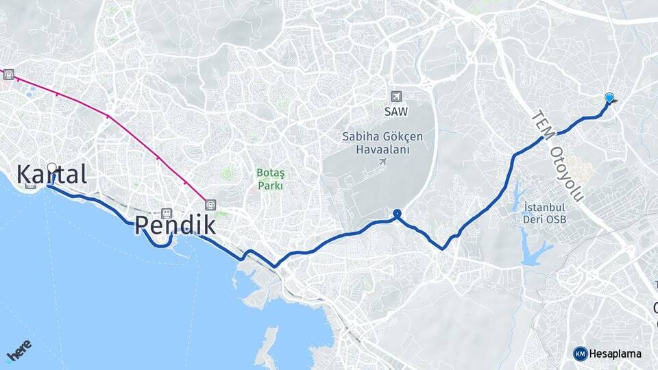İstanbul Tuzla Tepeören Kartal Arası Kaç Km - Yol Haritası