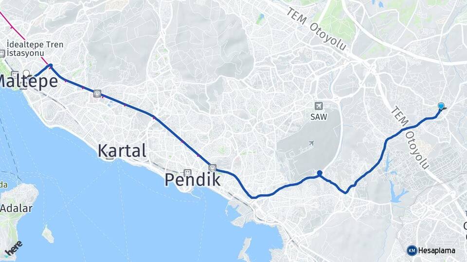 İstanbul Tuzla Tepeören Maltepe Arası Kaç Km - Yol Haritası