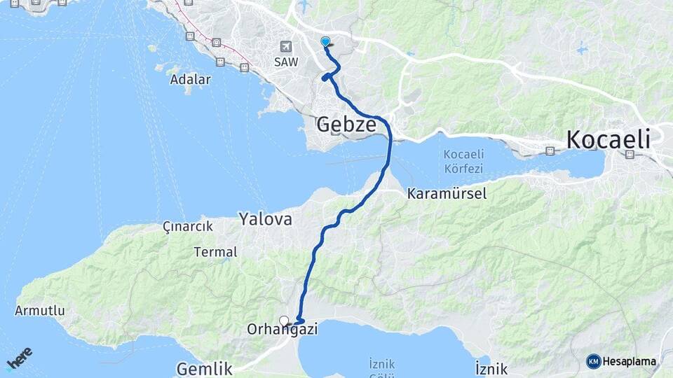 İstanbul Tuzla Tepeören Orhangazi Bursa Arası Kaç Km - Yol Haritası