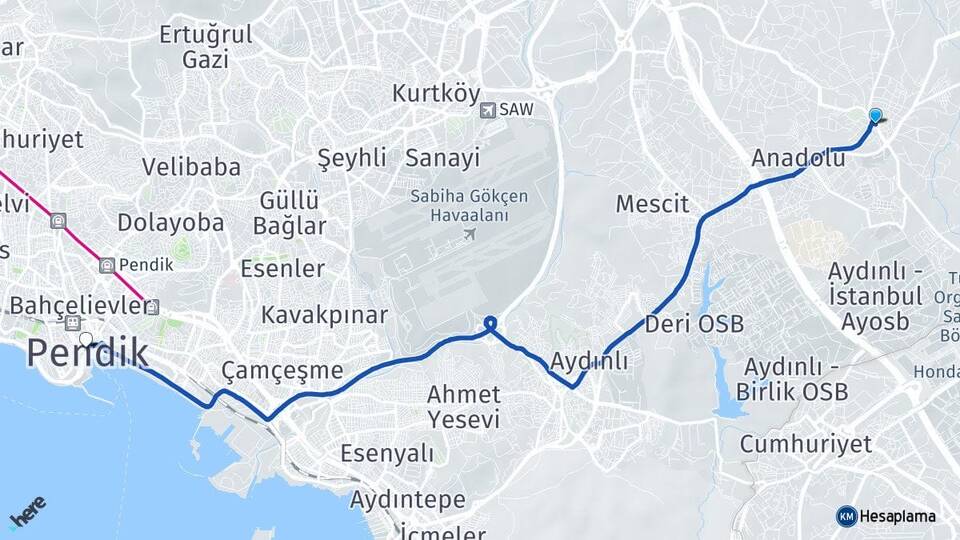 İstanbul Tuzla Tepeören Pendik Arası Kaç Km - Yol Haritası