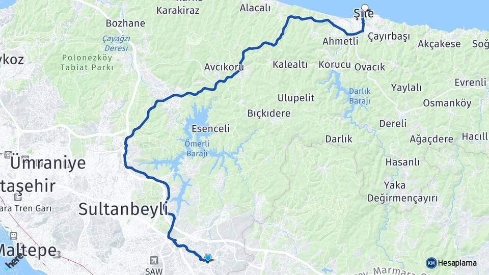 İstanbul Tuzla Tepeören Şile Arası Kaç Km - Yol Haritası